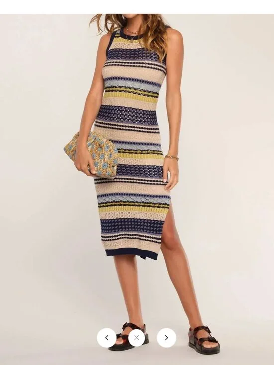 Heartloom Gimlet Crochet Midi Dress | Marina Stripe | Size XS | Pointelle Knit - Picture 2 of 7